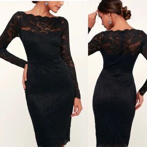 Lulus | Dresses | Nwt Lulus Margalo Black Lace Long Sleeve Midi Dress Size  L | Poshmark